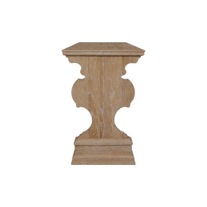 The 17Th C. Italian Console by Hickory Chair is a wooden pedestal table featuring ornate, carved sides and a square top with a light, natural finish, inspired by European period furniture.