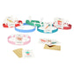 Santa, Reindeer & Tree Crackers by Meri Meri include four festive headbands with white antlers to hold illustrated cards and text. Extra cards and envelopes make this set perfect for a holiday table or family game.