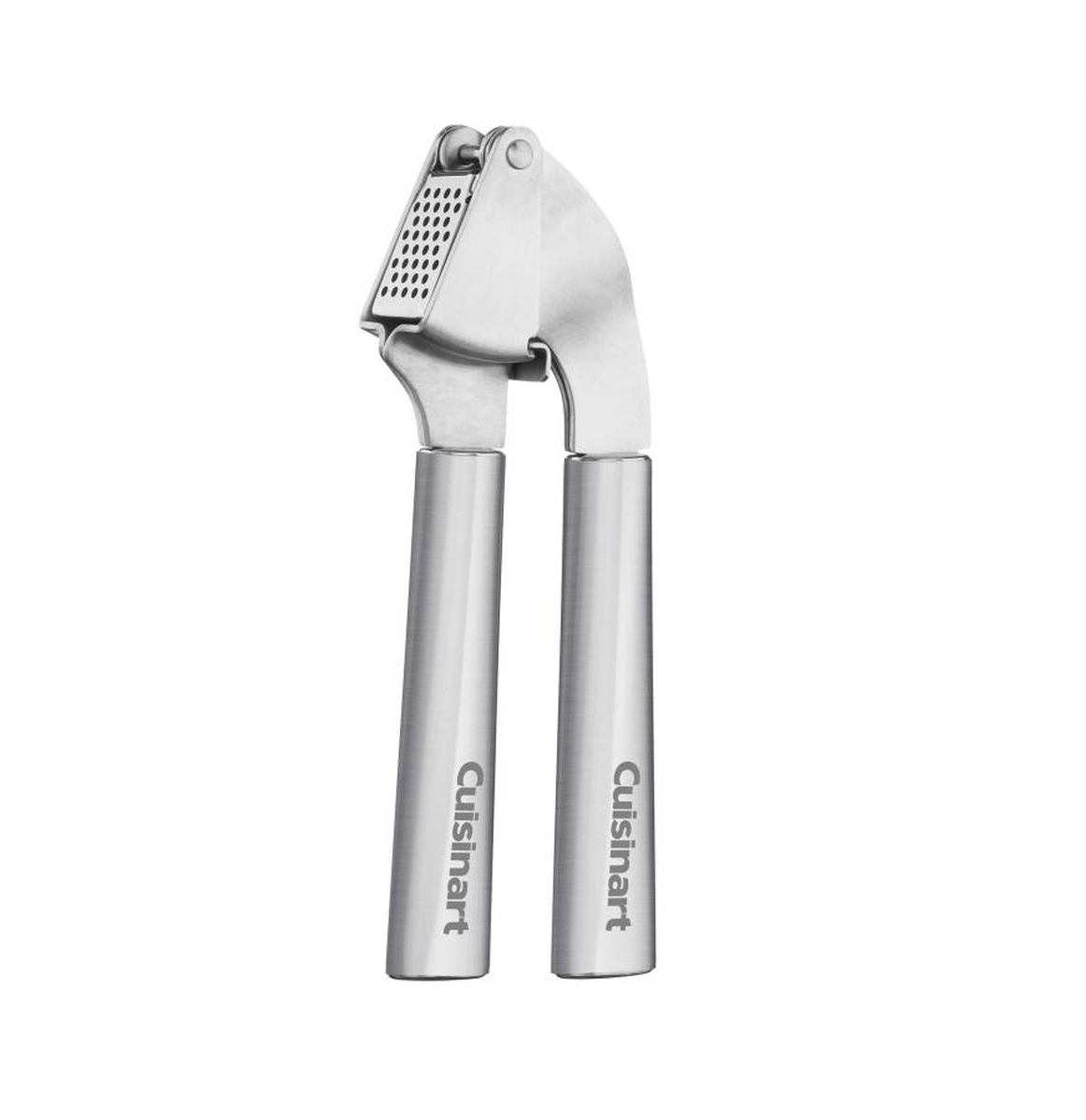 The Cuisinart Stainless Steel Garlic Press features ergonomic handles and a perforated chamber for quick, effortless garlic crushing and meal prep.