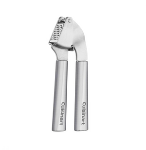 The Cuisinart Stainless Steel Garlic Press features ergonomic handles and a perforated chamber for quick, effortless garlic crushing and meal prep.