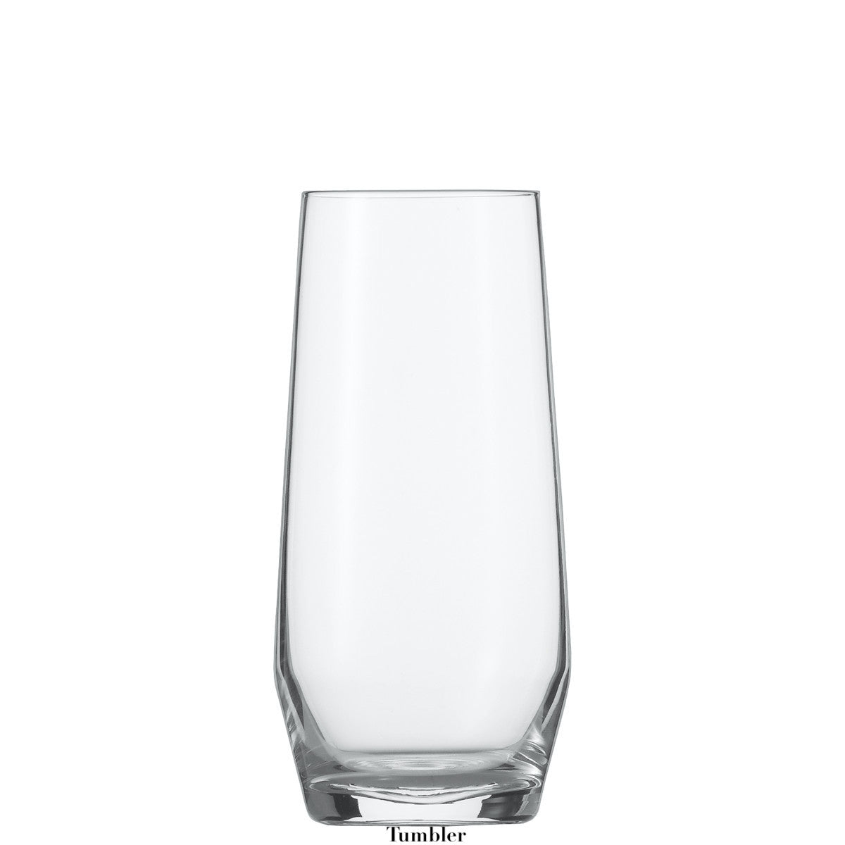 A clear, empty glass tumbler with a slightly tapered shape from the Fortessa Pure Collection, set against a white background.