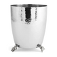 The Michael Aram White Orchid Bath Collection features a hammered metal ice bucket with a reflective surface and three sculpted leaf-shaped feet at the base, which pairs beautifully with orchid-inspired bathroom accessories like the luxury soap dispenser for an elegant and cohesive look.