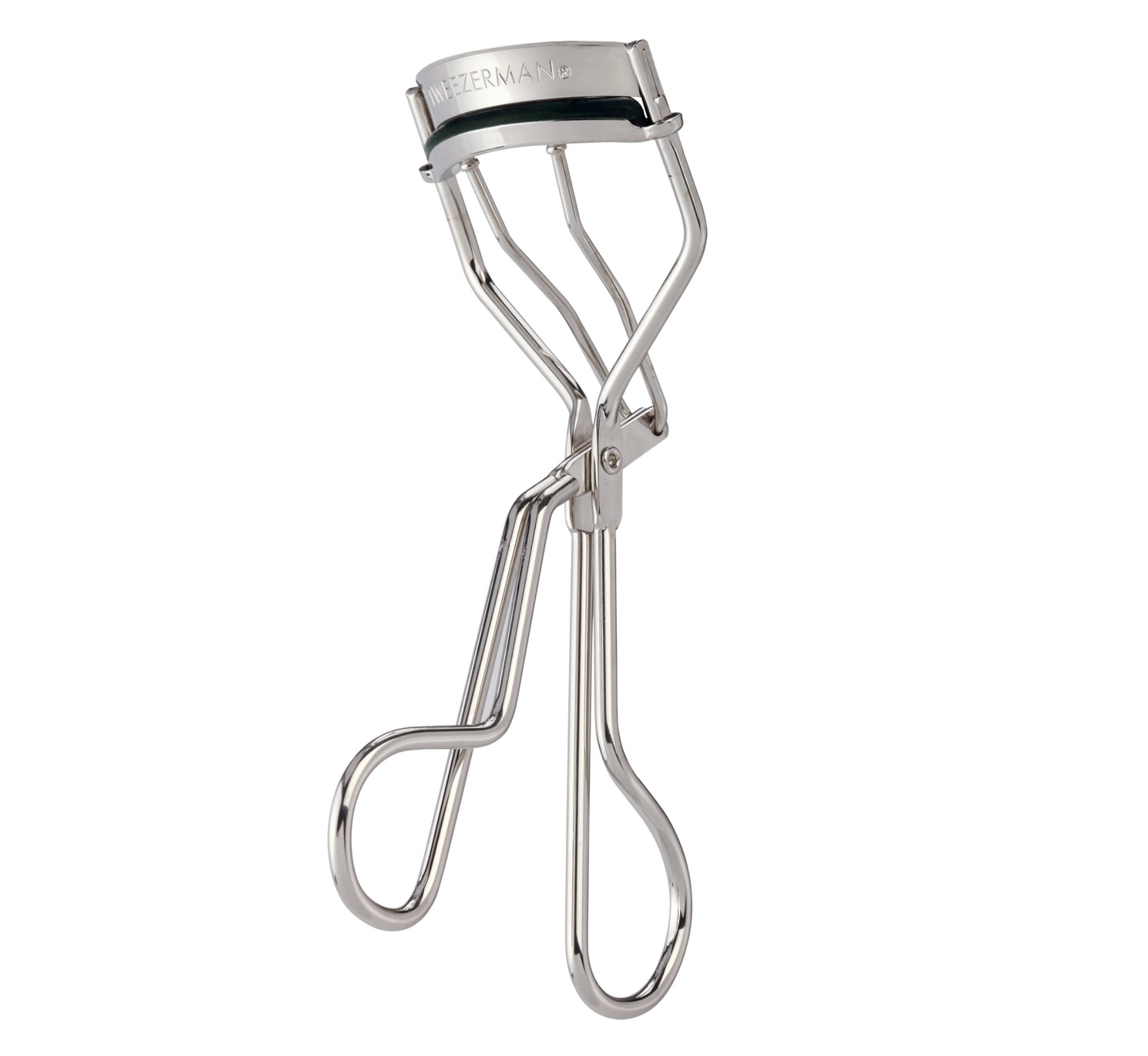 The Tweezerman Classic Eyelash Curler is made from stainless steel with curved handles and a cushioned pad, delivering a natural lash curl—an essential tool for any makeup bag.