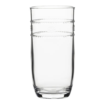 A clear glass tumbler with two decorative bands around the upper third of the glass from the Juliska Isabella Clear Acrylic Collection by Juliska.