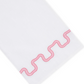 White premium linen Waverly Bath Accessories towel featuring a pink embroidered wavy line design.