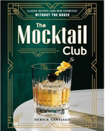 Book cover of “Mocktail Club,” published by Simon & Schuster, featuring a creative mocktail in a glass with garnish, set on a marble table against a green art deco background.
