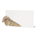 The Hester & Cook Shell Place Card Set features blank rectangular cards with a detailed seashell illustration in the lower left corner—ideal for seaside soirées or beach barbecues.