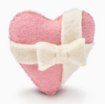 The Foggy Dog "Be My Valentine Cat Toy" is a soft pink, heart-shaped cat toy with a white felt ribbon and bow—an adorable Valentine’s Day gift for your cat. Set against a plain white background.