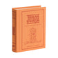 An orange fabric-wrapped, book-shaped box from the WS Game Company’s Vintage Bookshelf Board Games collection features a classic board game tower and block illustration on the cover.