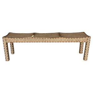 The Bojay Large 3 Seat Cane Bench features three contoured seat sections and straight legs with artisanal woven rattan, shown against a white background.