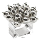 The Jubilee Napkin Ring by Kim Seybert features a cluster of shiny, silver bulb-shaped ornaments on a clear square band—ideal for festive occasions or elevating your table setting. Labeled "Silver" below.