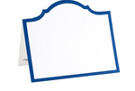 The Caspari Arch Navy Place Card Set features blank white tent cards with a blue border, ideal for stylish table settings or adding a personalized touch to your party supplies.