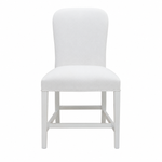 A front view of the Chippendale Dining Chair by Hickory Chair is showcased against a white background. This upholstered chair features a curved backrest and straight walnut wooden legs, with a contoured seat in performance fabric. The harmonious combination of Dove White on Walnut lends an elegant and timeless appeal.