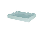 The Addison Ross Eau de Nil Lacquered Scallop Small Two-Tone Tray features a light blue rectangular design with a scalloped edge, shown against a white background.