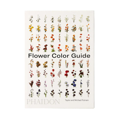 Cover of "Flower Color Guide" by Phaidon—a vibrant reference book showcasing rows of flowers organized by color on a white background.