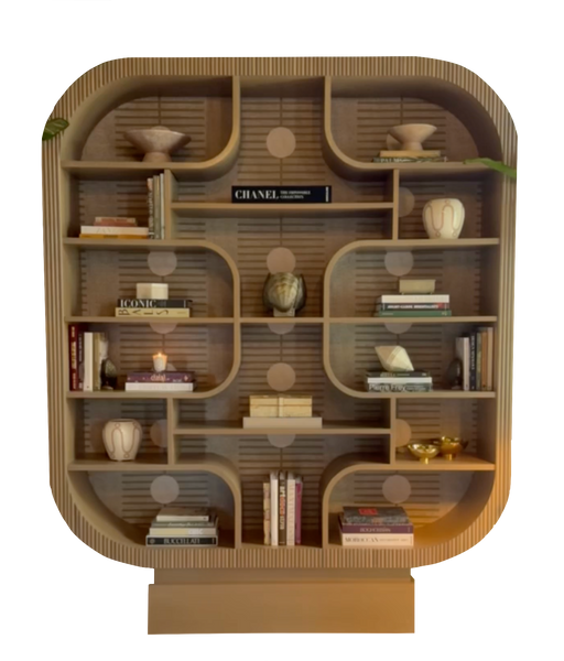 Custom Bookcase with Nomalanga Olive Linen Interior