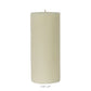 A tall, cylindrical white candle from the Perin Mowen Connoisseur Pillar Candle Collection, featuring a textured surface and visible wick. Ideal as a natural centerpiece. Text below: "3.75'' x 9''".
