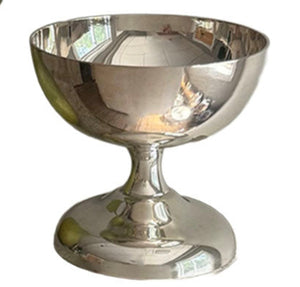 The Hôtel Silver Vintage Footed Sorbet Bowl features a shiny, silver plated chalice style with a wide bowl, narrow stem, and round base, reminiscent of classic dessert bowls and displayed on a white background.