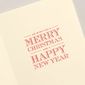 The Crane Classic Santa Card Set features a cream-colored card with red text reading, "We wish you a Merry Christmas and a Happy New Year.