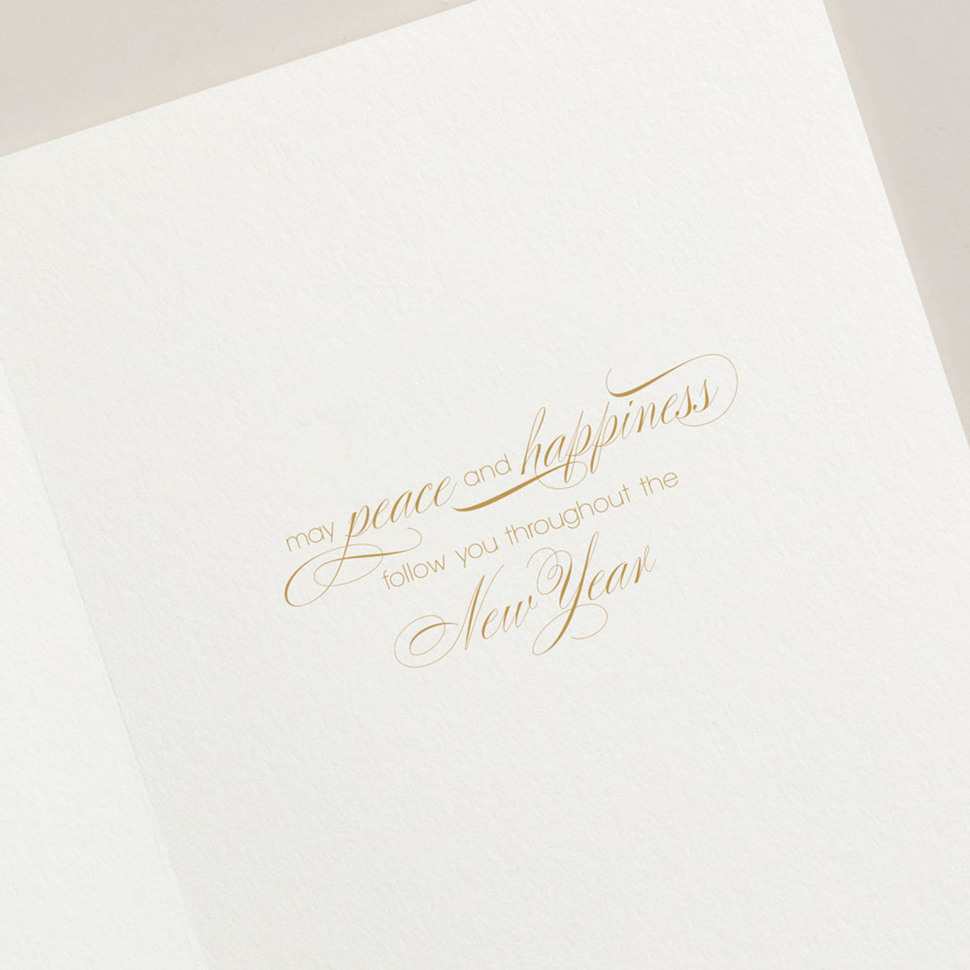 Send holiday wishes with the Candy Cane Lighthouse Card Set by Crane—an elegant addition to your Christmas cards, featuring a festive design and gold cursive text: "may peace and happiness follow you throughout the New Year.
