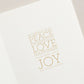 The Crane Nutcracker Soldier Card Set from Crane features a holiday card with the message "Wishing you peace, prosperity, love, happiness, and joy this festive occasion" in gold text on a white background.
