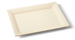The AERIN x Gracie Cream Serving Tray, Small by Aerin is a rectangular ceramic piece with a cream-colored lacquer finish and slightly raised edges, casting a shadow on a white background.