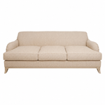 A beige upholstered three-seat Crowley Sofa by Hickory Chair, featuring curved armrests and wooden legs, is displayed against a plain white background.