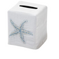 Add a touch of elegance to your home décor with the Haute Home Starfish Coaster & Bath Collection white tissue box cover, crafted from premium Italian linen and adorned with a blue starfish design. Featuring a convenient top slot for easy tissue dispensing, this piece blends style and functionality beautifully.