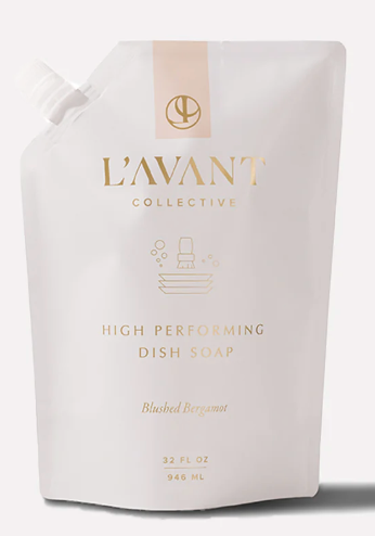 Refill pouch of L’Avant Collective Blushed Bergamot dish soap, a citrus cleaning product.