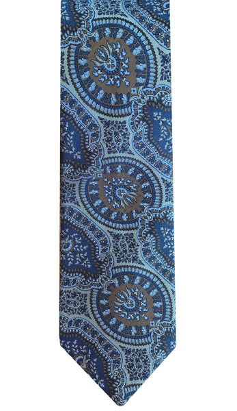 A close-up of a Robert Jensen Large Paisley Tie with intricate circular and floral designs showcases the artistic expression of traditional artisans.