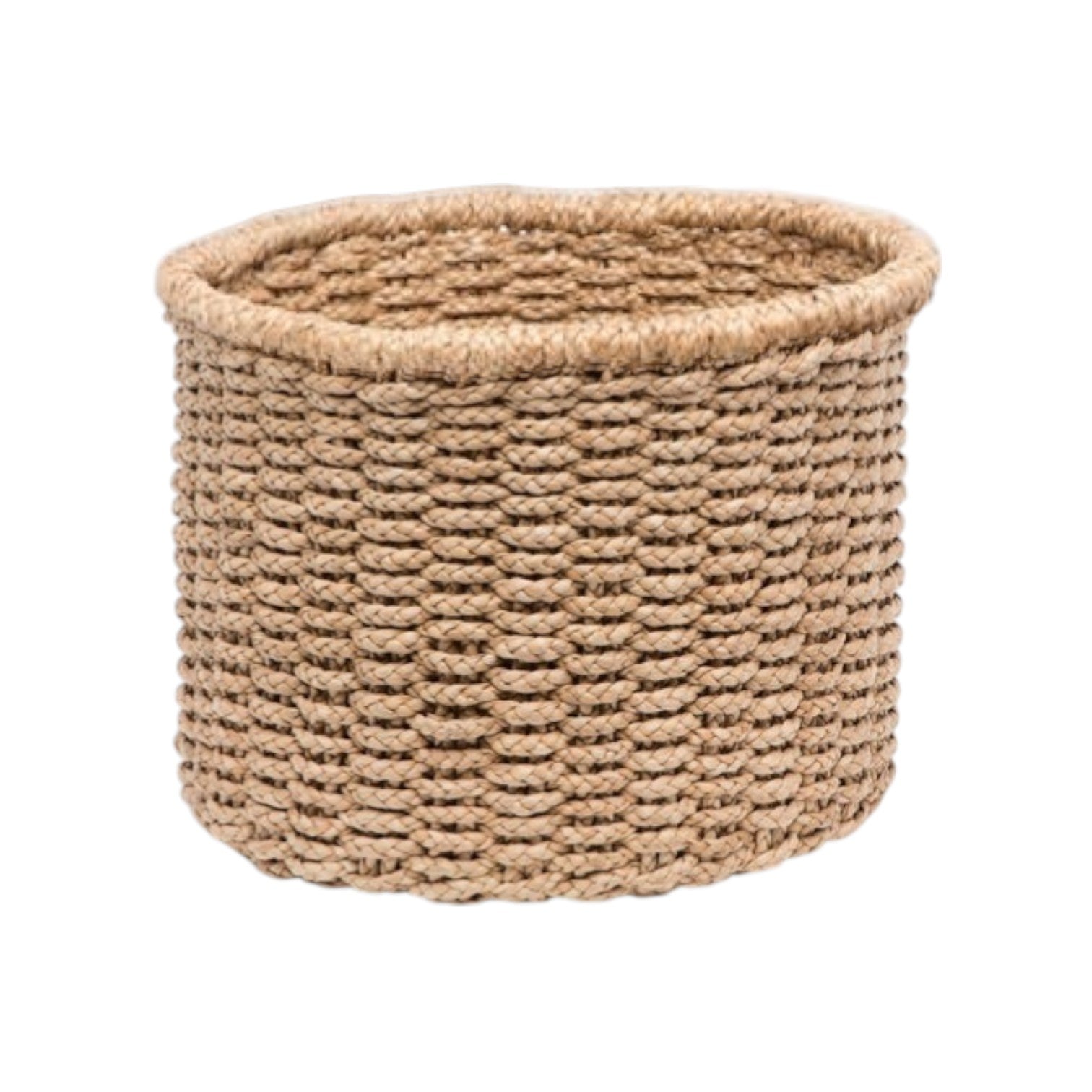 The Yuma Round Basket by Pigeon & Poodle, crafted from natural fibers with a subtly flared rim and shown on a white background, offers an elegant and practical storage solution.