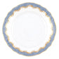 Herend Fish Scale Light Blue Collection white ceramic plate by Herend, featuring an artistic appreciation evident in its patterned blue and gold border.