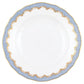 A plate from the Herend Fish Scale Light Blue Collection, featuring a sophisticated blue and gold scalloped pattern along the rim, embodies Herend's famed hand-painted designs, exuding true artistic appreciation.