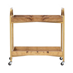 The Montaro Bar Cart by Made Goods features olive ash box trays, two shelves, and a painted metal frame with four caster wheels, shown against a white background.