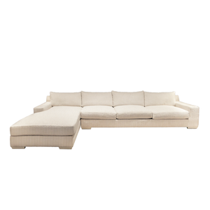 A spacious, cream-colored Hickory Chair Vistage Sectional featuring an extended chaise lounge on the left side, set against a white background.