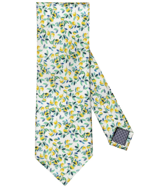 A classic style Eton Silk Tie featuring a vibrant pattern of yellow lemons and green leaves, by Eton.