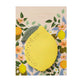 Lemon Sticky Notes by Riffle Paper Co.: a pad of 50 lemon-shaped sticky notes with a green leaf, set on a floral-patterned backing card featuring lemons and flowers.