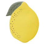 A flat, stylized illustration of a yellow lemon with a green leaf and dotted accents, inspired by Riffle Paper Co.'s Lemon Sticky Notes pad of 50.