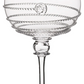 A clear wine glass from the Juliska Amalia Drinkware Collection, featuring a wide bowl, horizontal textured bands, and a small medallion pattern—an elegant piece inspired by classic Amalia glassware.