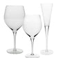 Three empty clear wine glasses from the Lillian Collection by William Yeoward Crystal, each with a fine rim and unique shape, stand upright on a white background.
