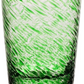A green and clear glass tumbler from the Vanessa Green Collection by William Yeoward Crystal, featuring a textured, swirling pattern that creates an optical illusion.