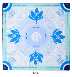 The Oh My Mahjong Mahjong Mat Collection features a square neoprene mat with blue floral designs, labeled "walls" and "left" sections, printed edge instructions, and a non-slip surface for stable gameplay.