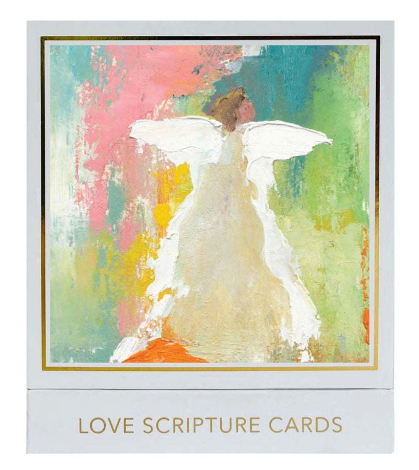Anne Neilson: Love Scripture Cards features an ethereal angel in white with wings on a pastel background, paired with inspiring scripture text. This Anne Neilson creation brings hope and tranquility to any space.