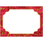 Rectangular blank label with a gold border and a red and pink marbled wave background, from the Marbled Ceramica Collection by Caspari.