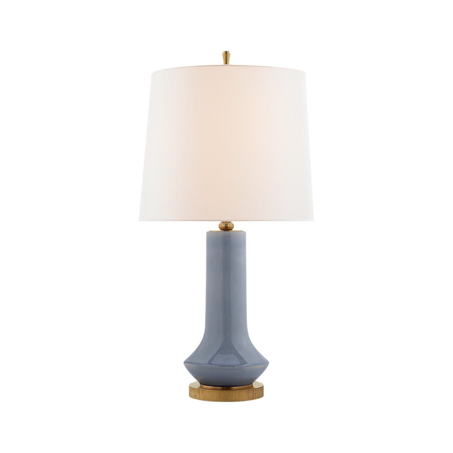 The Luisa Large Table Lamp by Visual Comfort features a glossy blue ceramic base, gold accents, and a white fabric lampshade.