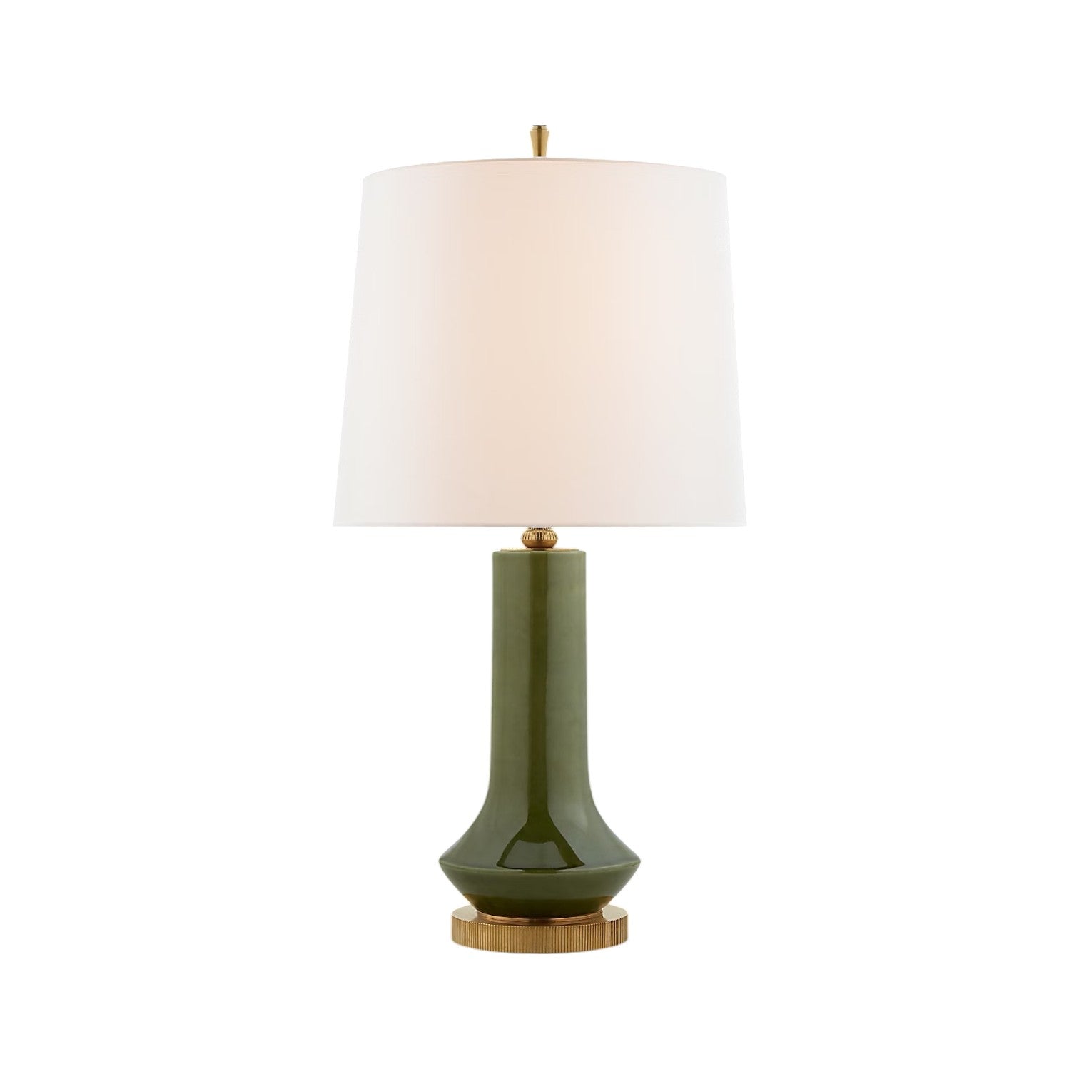 The Luisa Large Table Lamp by Visual Comfort features a green ceramic base, gold accent, and white fabric shade—ideal for adding stylish ambient lighting to any room.