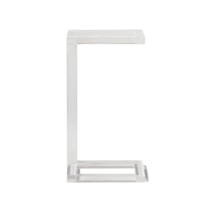 The Clark Acrylic Accent Table by Made Goods features a clear C-shaped design, adding minimalist modern style to any room. Perfect as a decorative accent, it complements spaces from West Palm Beach and beyond. Photographed on a white background.