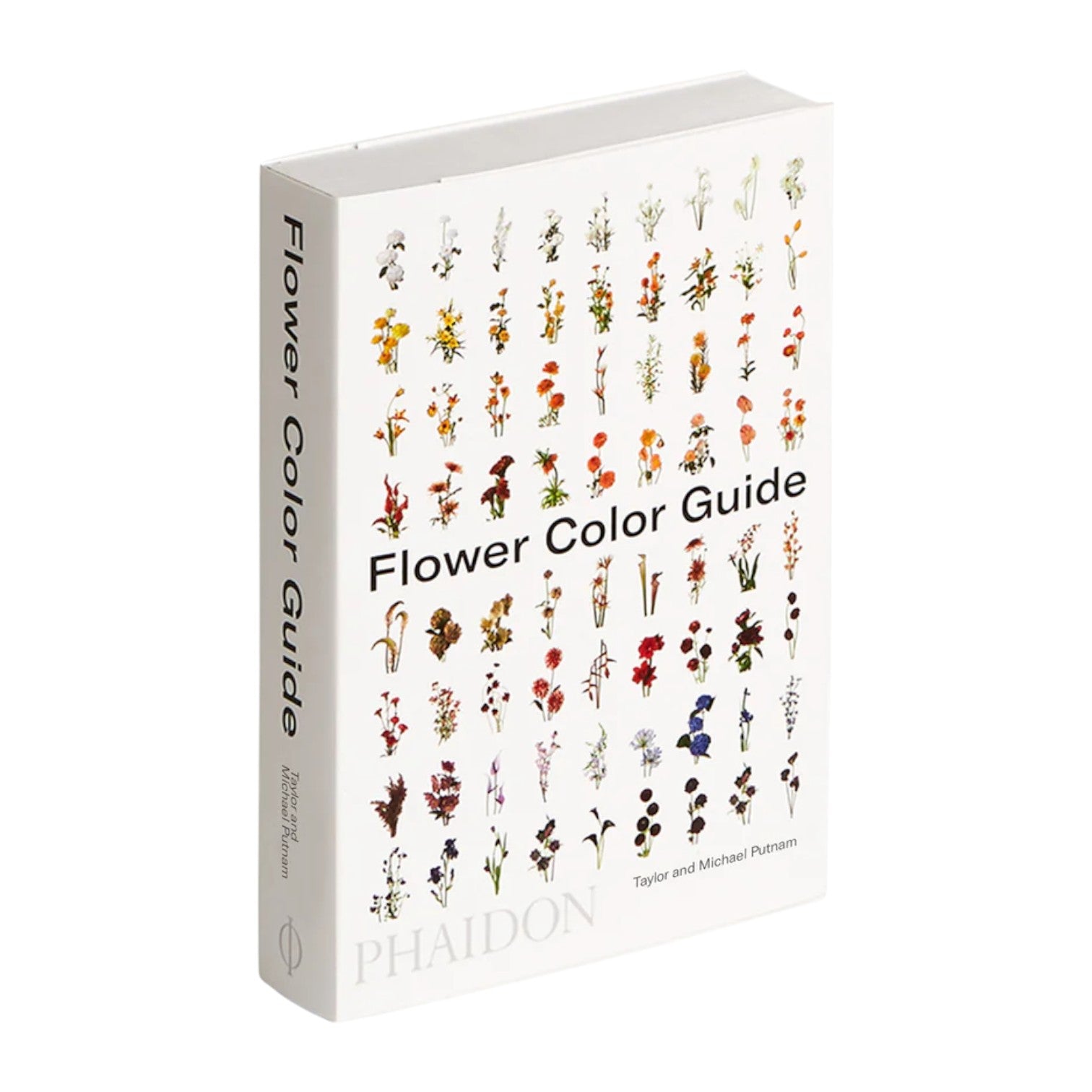 Flower Color Guide" by Phaidon is a beautiful flower arranging book with a grid of colorful flower photos on the cover, helping you discover flower varieties by color.