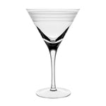The Madison Drinkware Collection Martini Glass by William Yeoward Crystal features frosted stripes and a long stem, inspired by Jazz Age glassware, and is displayed against a plain white background.