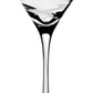 The Bella Bianca Collection martini glass by William Yeoward Crystal features a clear, conical bowl with an elegant white spiral on a long stem, shown against a white background. In California, it may be subject to Proposition 65 warning requirements.